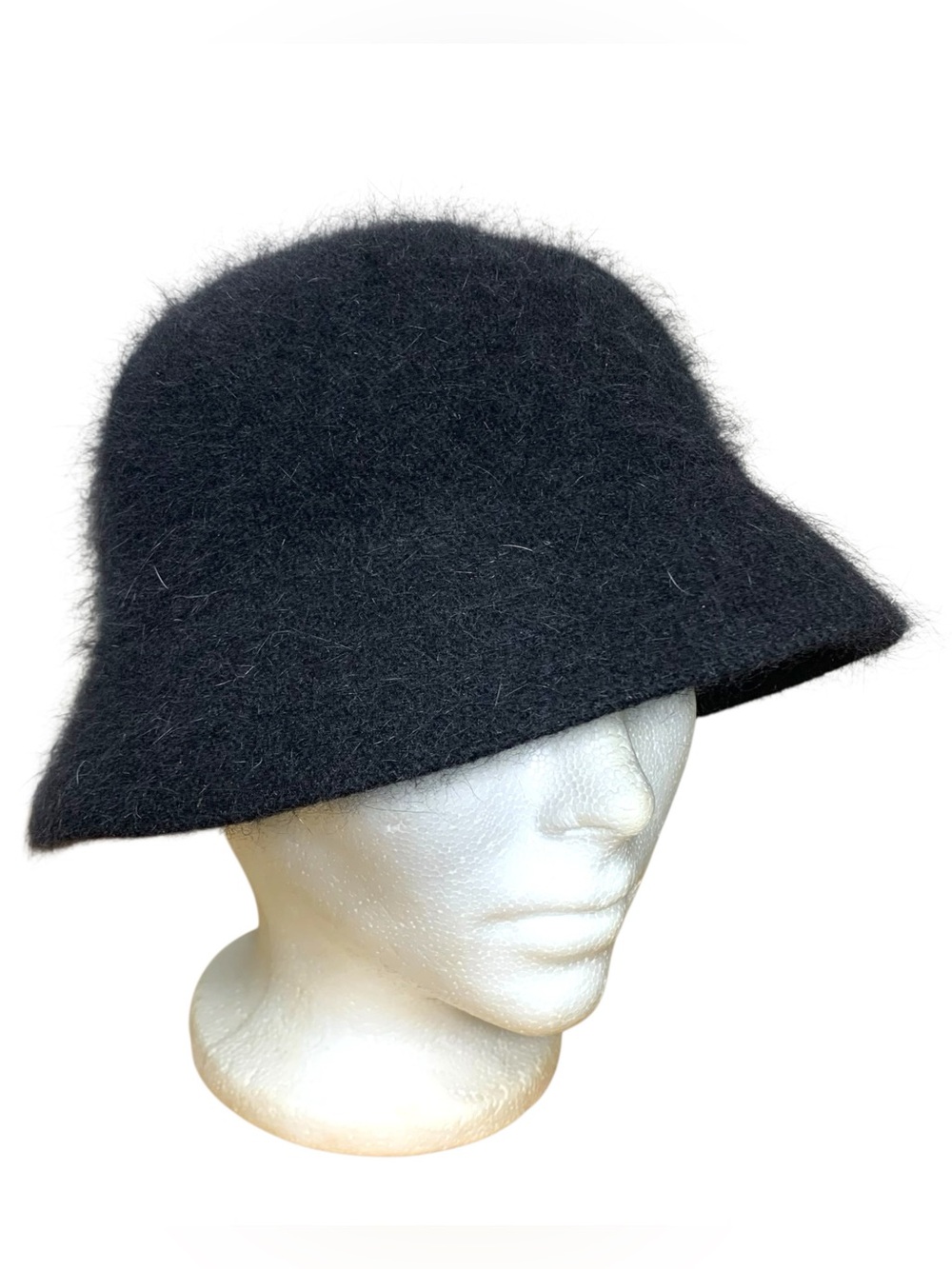 Black Angora Wool Fuzzy Fur Bucket Hat Classic Minimalist Head Wear One Size